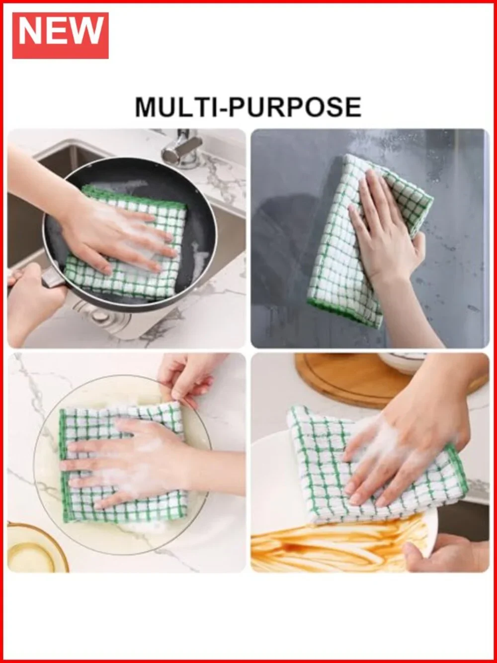 Cotton 8 Pack Terry Kitchen Dish Cloths Plaid Absorbent Washable 12x12